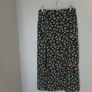 Nasty Gal Black Floral Pattern Midi Large Back Zip Front Slit Skirt